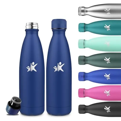 Grsta Trinkflasche Edelstahl, 500ml Trinkflasche Kinder BPA-Frei, Thermosflasche Auslaufsicher, 24h Kalt & 12h Warm, Wasserflasche Metall, Wasserflasche Doppelwandig für Schule, Gym, Running, Büro