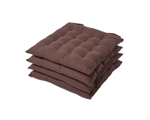 Homescapes Stuhlkissen Braun 4 Stück - Gemütliche Sitzauflagen - Stuhlkissen in Schokobraun, 40x40 cm, mit Bändern und Knopfverschluss. Ideal für gemütliche Akzente in Ihrem Zuhause oder Gartenmöbeln. Beidseitig verwendbar und strapazierfähig.