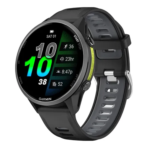 Produktbild Zweifarbiges Silikon Armband für Garmin Forerunner 970 Silber Schnalle Schwarz