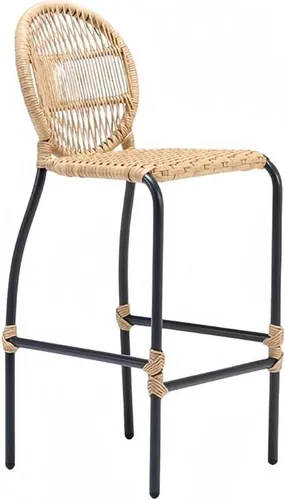 Modern Barhocker Stuhl aus Rattan in Beige - Stuhl für Erwachsene, ideal für Terrasse oder Balkon. Mit modernem Design und 2 Jahren Garantie – perfekt für stilvolle Essbereiche.