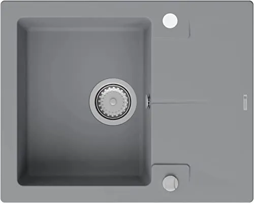 GRANMASTER Caro Spülbecken Küche - mit 1 Becken - Granitspüle mit Siphon Waschbecken Küche - Einbauspüle Arbeitsplatte Küchenspüle 59,5x47,5x17,2 cm Spüle Titan mit Abtropffläche