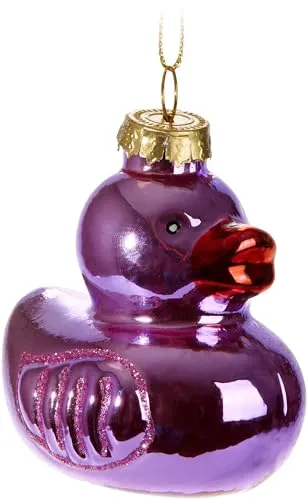 BRUBAKER Quietscheente Pink-Lila Weihnachtskugel aus Glas - Handbemalt und Mundgeblasen - Christbaumschmuck Lustig - Christbaumkugel Ente Figuren Weihnachtsdeko Anhänger - Deko Baumkugel