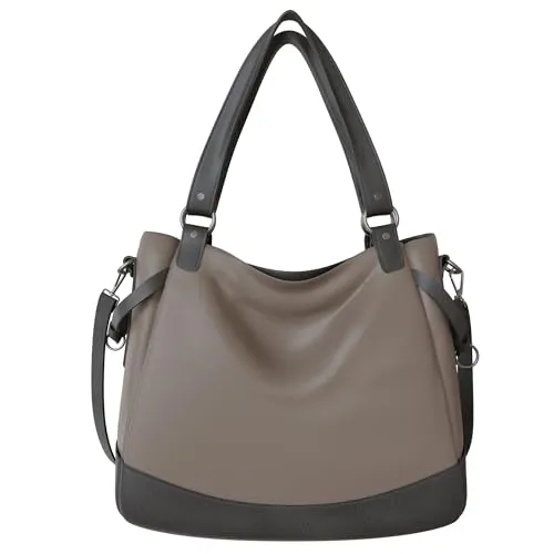 KMISSO Damen Vegane Shopper Tasche Hobo Bag Umhänge Tasche - Elegante Hobo Bag aus pflegeleichtem Kunstleder mit stilvollem Kontrastboden. Ideal für den Alltag, bietet sie viel Platz und eine durchdachte Innenaufteilung für Ordnung und schnellen Zugriff.