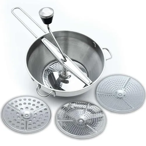 Intirilife Passiergerät Mühle aus Edelstahl mit 3 Siebeinlagen - Sonstiges Küchenzubehör – Hochwertiges Edelstahl-Passiergerät mit drei Siebeinlagen für perfekte Konsistenzen von grob bis fein, spülmaschinenfest und ideal für die Zubereitung von Babybrei, Marmelade und mehr.