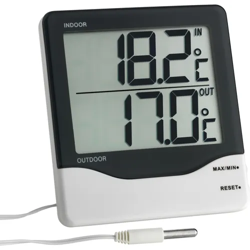 TFA Dostmann 30.1011.K.EK - digitales Innen-Außen-Thermometer mit Kabelfühler, inkl. ISO Zertifikat und großem Display für präzise Temperaturmessungen