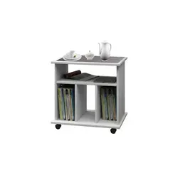 VCM Holz Beistelltisch Tabina Weiß - Stylischer rollbarer Sofatisch, ideal für Bücher und Zeitungen. Maße: H. 59 x B. 60 x T. 45 cm – perfekt für flexibles Wohnen!