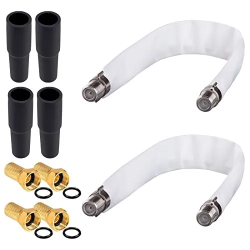 hb-digital 2x SAT Fensterdurchführung flach flexibel vernickelte Kontakte Weiß HQ F-Buchse Verbinder für Koaxialkabel Verkupplung Türen Fenster Dachboden + 4x F-Stecker vergoldet + 4x Gummitülle