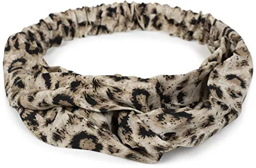 styleBREAKER Damen Haarband mit Leo Animal Print, Twist Knoten und Gummizug, Stirnband, Headband, Haarschmuck 04026020, Farbe:Creme-Beige-Schwarz