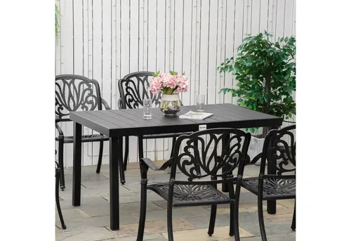 Outsunny Gartentisch für 6 Personen – Pflegeleichter Aluminiumtisch - Gestalten Sie Ihren Außenbereich mit dem eleganten Outsunny Gartentisch für 6 Personen. Robuster Aluminiumrahmen und pflegeleichte Tischplatte sorgen für Langlebigkeit und Stil auf Terrasse oder Balkon.
