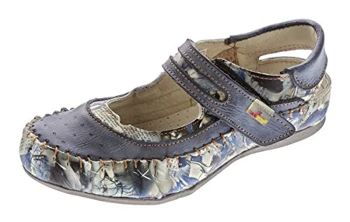 TMA Damen Leder Ballerinas Echtleder Slipper Comfort Schuhe Sandalen 5068 Schwarz-Grau Gr. 37