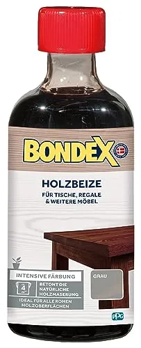 Bondex Holzbeize Grau 0,25 L für 4,25 m² | Intensive Färbung | Betont die natürliche Holzmaserung | Vorbehandlung | seidenmatt | Holzbeize | Holzpflege