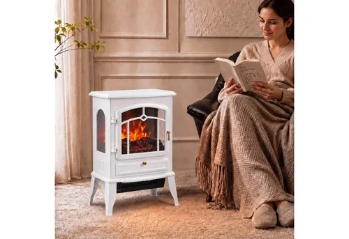 HOMCOM Freistehender Elektrokamin 39x24x57 cm in Weiß