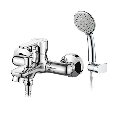 GRIFEMA Bad-Duschsystem mit Handbrause, Wannenarmatur mit 5 Funktionen, Mischbatterie für Badewanne, Brauseschlauch und Halterung, Aufputz, Chrom, Modell G13003