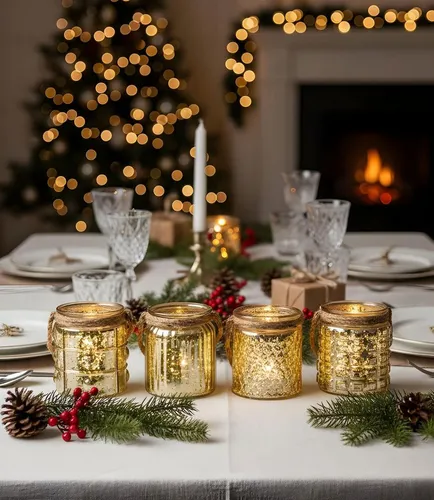 Levandeo® Teelichthalter, 4er Set Windlicht H10cm Glas Gold Gelb Teelichthalter Tischdeko