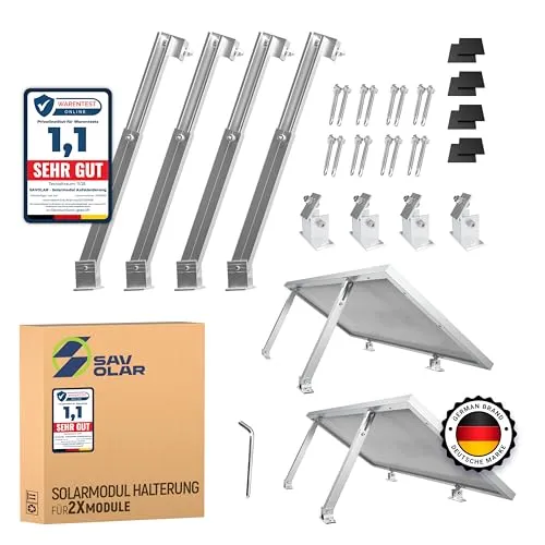 Sets SAVOLAR Solarmodul Halterung Balkonkraftwerk Flachdach (15-60°) Winkel Einstellbar, 50-100cm Verstellbar, Balkonkraftwerk Halterung Flachdach Ziegeldach und Wand, Solarpanel Halterung flachdach 2