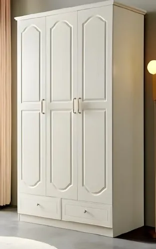 Moderner Kleiderschrank in Weiß mit 3 Türen - Praktischer Garderobenschrank für das Schlafzimmer, mit 3 Türen und 2 Schubladen. Bietet viel Stauraum und bringt zeitgemäßen Stil in Ihr Zuhause. Maße: 124 x 62 x 204 cm.
