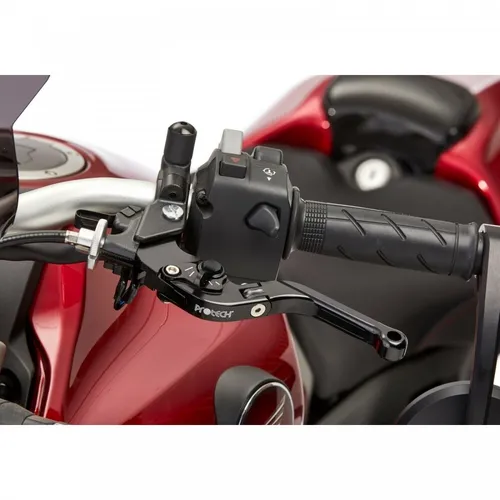 PROTECH Kupplungshebel Sport aus 6061-T6-Aluminium - Motorradzubehör mit 6-facher Verstellbarkeit und klappbarem Design für maximale Stabilität und Sicherheit bei Stürzen.