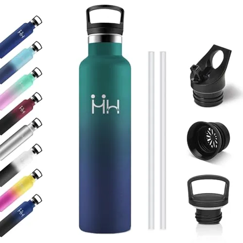 Thermosflasche 1L, Isolierflasche mit Strohhalm, Trinkflasche BPA-Frei, Kohlensäure Geeignet, Auslaufsicher Doppelwandig Thermoskanne, Wasserflasche für Fitness, Laufen, Büro, Kinder, Uni, Camping