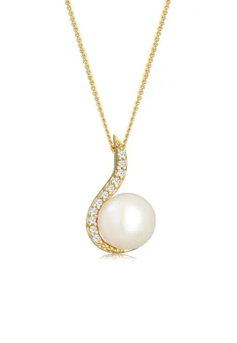Elli DIAMONDS Halskette Damen Perle mit Diamant in 585 Gelbgold - Elegante Halskette mit einer Perle und einem Diamanten (0.055 ct.) in 585er Gelbgold. Handgefertigt und in hochwertiger Juweliersqualität, ideal für jeden Anlass und als besonderes Geschenk.