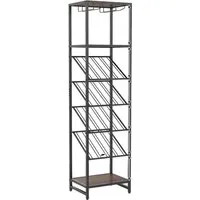 Costway Weinregal für 16 Flaschen, Schwarz - Elegantes 7-stöckiges Weinregal aus Metall und Holz, ideal zur stilvollen Präsentation Ihrer Weinsammlung. Mit stabiler Konstruktion und praktischen Ablagen für Gläser und Barutensilien.