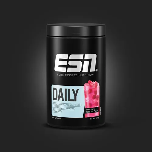 ESN Daily Raspberry Iced Tea - 480 g mit Glutamin, Creatin, Collagen & L-Leucin - Kollagen-Präparate, ideal für Sportler mit einer Kombination aus bioaktiven Kollagenpeptiden und weiteren wertvollen Inhaltsstoffen. Schmeckt lecker und unterstützt deine tägliche Routine.