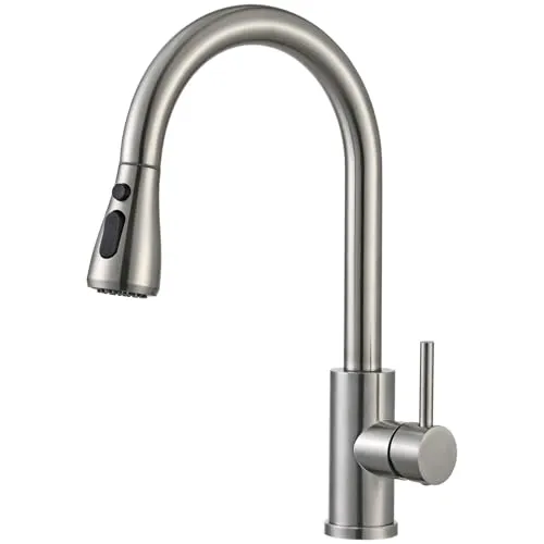 Tayqwiheva Wasserhahn Armatur Küche mit Brause Ausziehbar, Küchenarmatur mit 2 Strahlarten und Pausetaste, 360°Schwenkbereich, Einhebelmischer Edelstahl Gebürstet, Mischbatterie Spültischarmatur