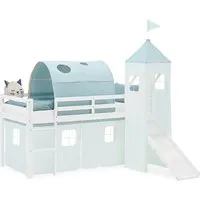 Homestyle4u Hochbett mit Rutsche 90x200 cm Weiß - Hochbett aus stabiler Kiefer mit Rutsche, Turm und Tunnel in Mintgrün – ideal für kreative Spielstunden und sicheres Schlafen. Entspricht höchsten Sicherheitsstandards und bietet viel Platz im Kinderzimmer.