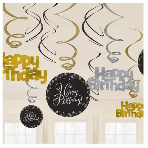 GLAMOUR Gold Swirl Set Geburtstag Happy Birthday Zahlen Jubiläum Dekoration NEU