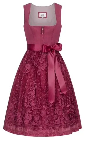 Nübler Trachtenkleid Midi Dirndl Gundi in Beere - Elegantes Midi Dirndl Gundi in Beere von Nübler, ideal für festliche Anlässe. Der weiche Samtstoff und die bestickte Netzschürze sorgen für einen stilvollen Auftritt.