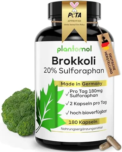 90mg Sulforaphan! 180 Sulforaphan Kapseln hochdosiert aus Brokkoli-Extrakt - Brokkoli Kapseln hochdosiert aus Brokkoli-Sprossen - 3 Monatsvorrat