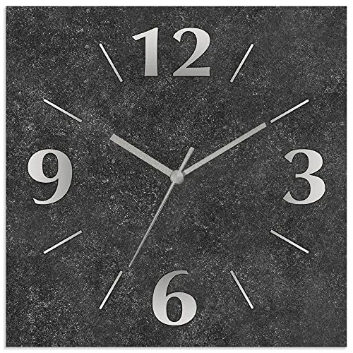 ARTland Wanduhr auf Alu Funkuhr - Granitoptik 30x30 cm - Wohnaccessoires mit freischwebender Optik, geräuschloses Funkuhrwerk und silberne Zeiger - ideal für Küche oder Wohnzimmer.