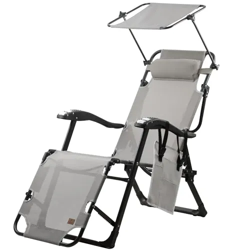 CampFeuer Sonnenliege mit Dach - Grau - Liegen für Outdoor | Verstellbare Campingliege mit Sonnendach, ideal für Garten, Strand oder Camping, bietet hohen Komfort und Platz für bis zu 120 kg.