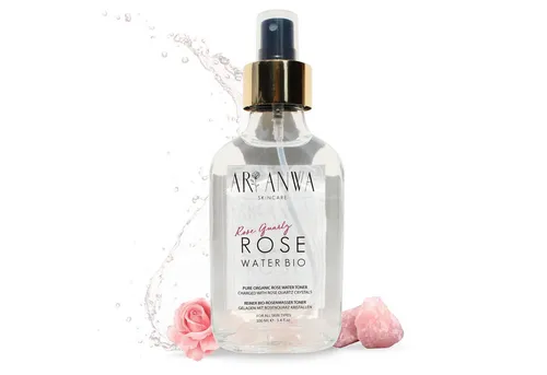 ARI ANWA Skincare Gesichtswasser Bio Rosenwasser Spray mit Rosenquarz, Gesichts- und Körperspray, Natürlich, bio, vegan, tierversuchsfrei, frei von Alkohol