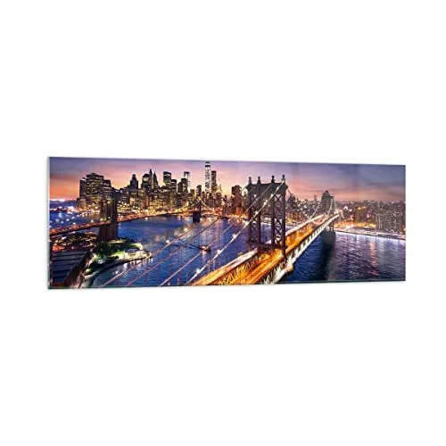 Panorama Bilder auf Glas 160x50cm Glasbild Usa amerika new york manhattan Groß XXL Wanddeko Bild im Glas Schlafzimmer Küche Wandbilder Dekoration Wohnzimmer Modern Wand Kunstdruck Art GAB160x50-2820
