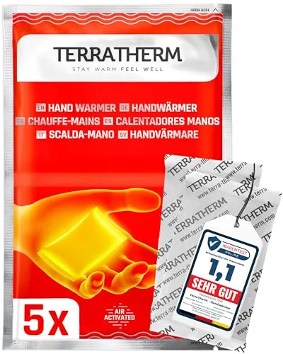 TerraTherm Handwärmer - luftaktiviert - 12h warme Hände - 5, 10 oder 30 Paar - Wärmepads Hand - 100% natürliche Wärme, 5 Paar