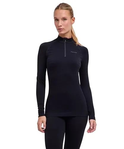 Falke Damen Baselayer-Shirt Maximum Warm High Zip Neck - Schnelltrocknendes Langarmshirt aus recyceltem Funktionsmaterial für kalte Temperaturen. Mit Wärmezonen und Flexzonen bietet es höchsten Komfort und Bewegungsfreiheit – ideal für Outdooraktivitäten.