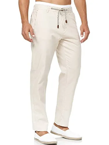 Indicode Herren Veneto Leinenhose | Atmungsaktive Freizeithose für den Sommer - Wanderhosen aus Leinen & Baumwolle, ideal für warme Tage mit kühlendem Effekt und lässigem Kordelzug-Design.