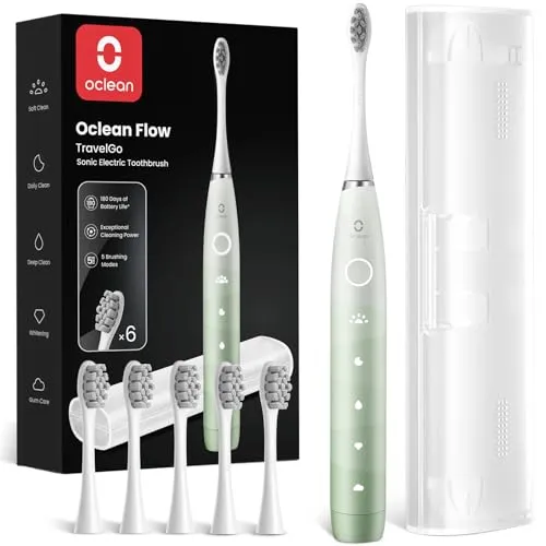 Oclean Elektrische Zahnbürste Flow TravelGo Set - Elektrische Zahnbürsten mit 180 Tagen Akkulaufzeit und 5 Reinigungsmodi, ideal für Reisen dank kompaktem Design und praktischem Reiseetui.
