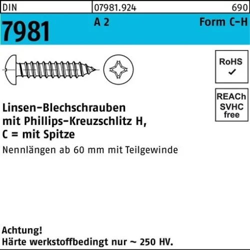 100er PACK(Stk)  007981920049039019 Blechschraube DIN 7981 LIKO m.Kreuzschlitz-P