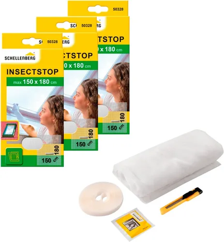 SCHELLENBERG Fliegengitter-Gewebe für Dachfenster mit Reißverschluss, (Set, 3-St), Insektenschutz ohne bohren, 150 x 180 cm, anthrazit und weiß