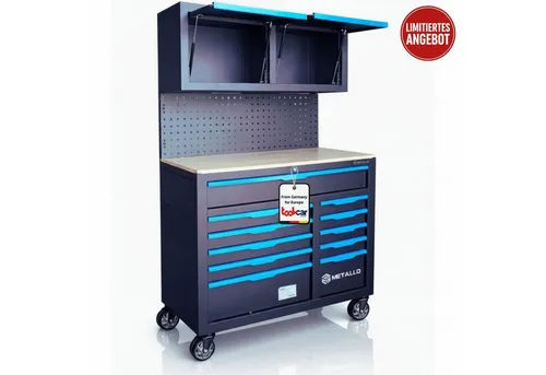 Toolcar Werkzeugwagen Werkstattwagen & Werkzeugwagen bestückt mit Werkbank für KFZ-Werkzeug, 2-Fach Oberschrank mit Rollen, Schubladenschrank Werkzeugschrank Werkzeugaufbewahrung, max. Traglast:50 kg, 150-tlg. Werkzeugset, (Mobiler Werkstatt-Schrank mit Schubladen aus Metall – rollbarer Arbeitstisch & Werkstatt-Organizer, 150-tlg., Mobiler Schubladenschrank Metall, Arbeitstisch Werkstatt, Tool Trolley), 2-Fach Oberschrank mit Rollen, Schubladenschrank Werkzeugschrank