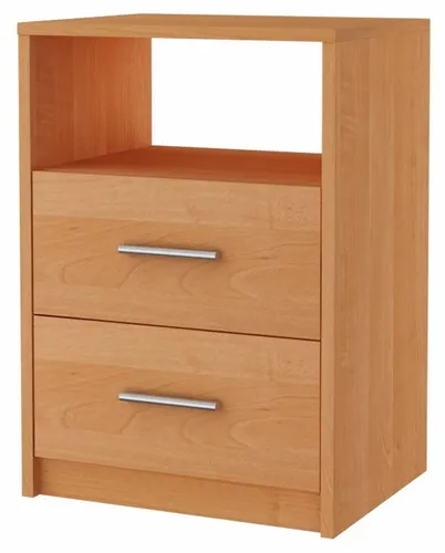 Matkam Möbel Nachttisch, Erle, 40x58.5x35 cm - Eleganter Nachttisch aus stabilem Holzwerkstoff mit zwei Schubladen und offener Ablage, ideal für kleine Schlafzimmer und pflegeleicht.