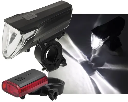 Fahrrad LED Akku Beleuchtungsset StVZO Fahrradlicht Set Scheinwerfer + Rücklicht