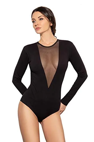 Evoni Damenbody Schwarz Langarmbody für Ballett und Sport Gr.S=36 - Eleganter Damenbody aus Baumwolle-Elasthan mit wahlweise Spitzendekolleté oder Tüllärmeln. Ideal für festliche Anlässe und als modisches Oberteil für jeden Anlass – verbindet Stil mit hohem Tragekomfort.