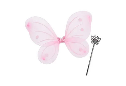 relaxdays Feen-Kostüm 10 x Feenflügel mit Zauberstab pink