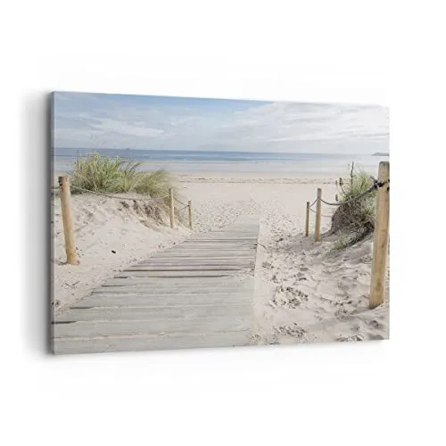 ARTTOR Bilder auf Leinwand 100x70cm Leinwandbild Strand Düne Eintritt Groß Wanddeko Bild Schlafzimmer Küche Deko Wandbilder Dekoration Wohnzimmer Wall Decor Canvas Wand Kunstdruck Art AA100x70-4188