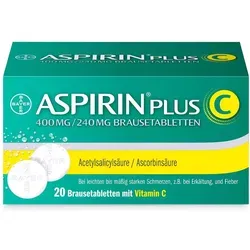 Aspirin Plus C 20 ST - Schmerzmittel - Arzneimittel zur Linderung von leichten bis mäßig starken Schmerzen und Fieber. Mit der Kombination aus Acetylsalicylsäure und Vitamin C für schnelle Wirkung bei Erkältungsbeschwerden.