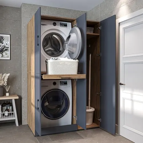 ROOMART Waschmaschinenschrank Dora Set für Trockner & Waschmaschine