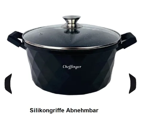 Rungassi Topf-Set XXL Kochtopf Topf Kasserolle Glasdeckel Aluguss Induktion Ø32cm, Aluminiumguss / Glas (Set bestehend aus Topf und Glasdeckel)