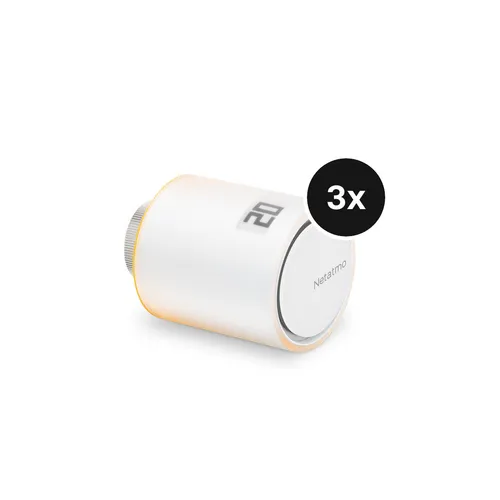 Netatmo Heizkörperthermostat 3er-Pack - Weiß - Thermostate mit individueller Zeitplanung, Echtzeit-Raumanalyse und Sprachsteuerung für optimalen Komfort und Energieeinsparung.